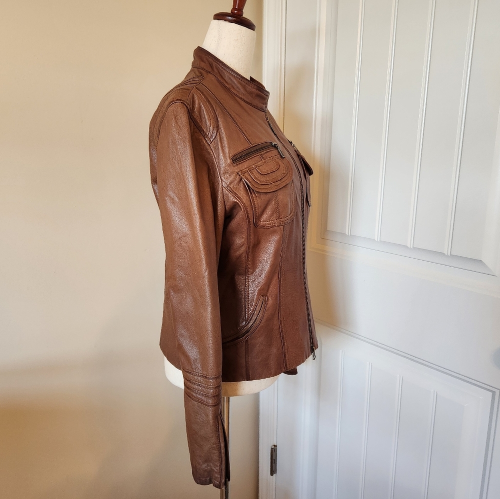 Boston Proper Genuine Leather Moto Jacket Size Small - Picture 9 of 10
